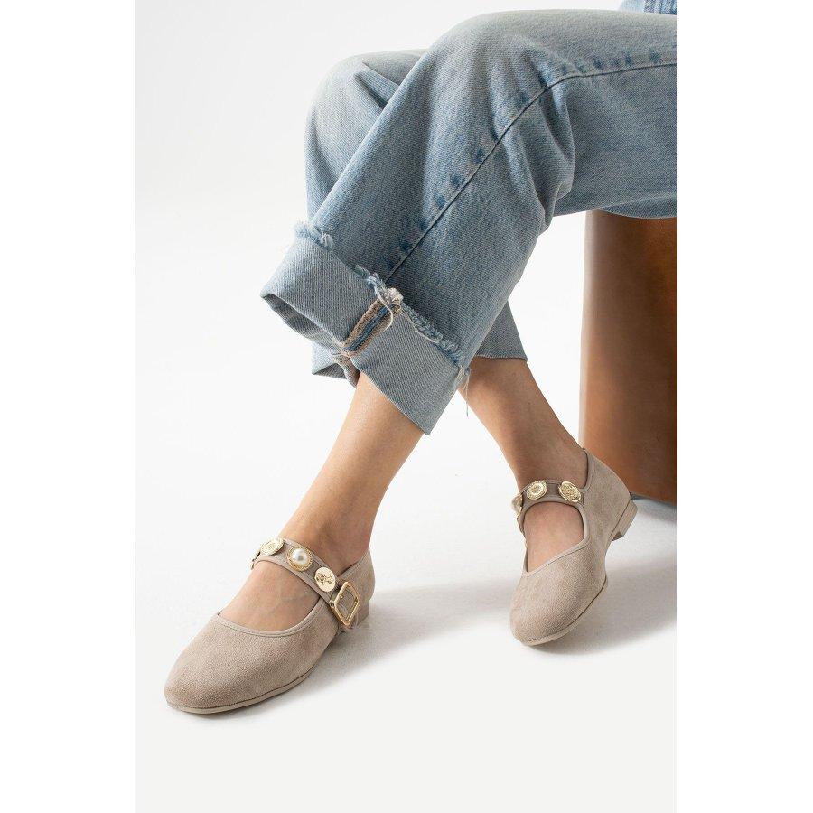 

Women s Suede Buckle Strap Flat Shoes 36 бежевий
