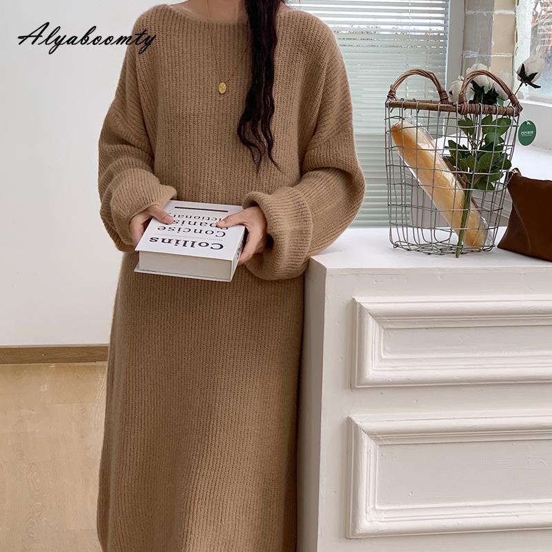 chinese dress ladies Women Knit Drop Shoulder Loose Fit Sweater Dress