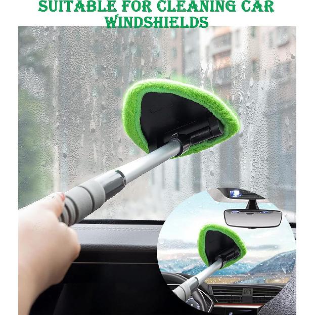 Windshield Window Cleaner Tool, Windshield Cleaner Car Windshield Cleaning Tool With Reusable Microfiber Pads Glass Wiper Kit With Extendable Handle