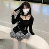 2KWEIRD Slim Hot Sweet Lace Patchwork Print Stars T Shirt Women Clothes Long Sleeve Harajuku Y2k Cardigan Tee Femme 90s