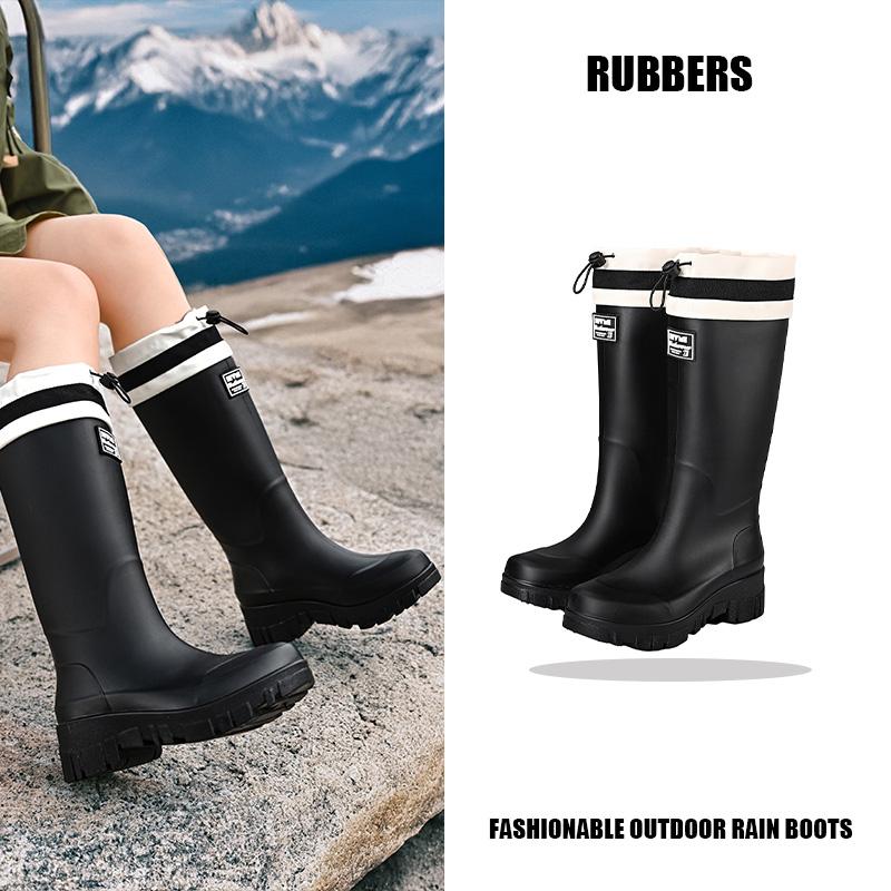 Solid Big Men Women Outdoor Tide Non-slip Waterproof Parent-Child Rain Boots Children Hundred Couple Adjustable Drawstring
