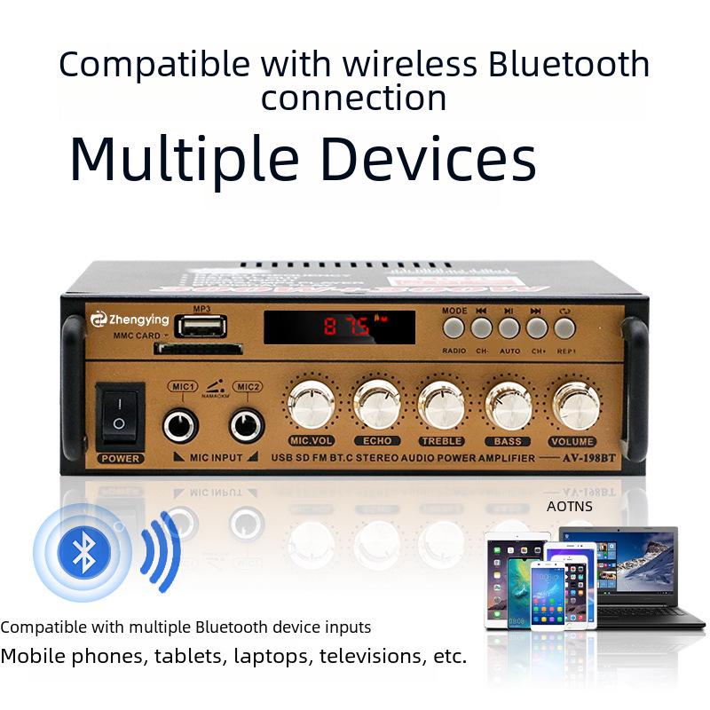 Dual-Channel Bluetooth Amplifier with USB Radio & Wireless Remote