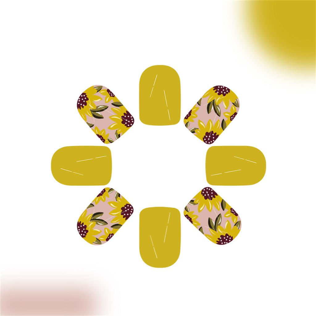 24 ks Krátké čtvercové nalepovací nehty Květiny Umělé nehty Žluté akrylové nehty Lesklé Plné krytí Nalepovací nehty pro ženu