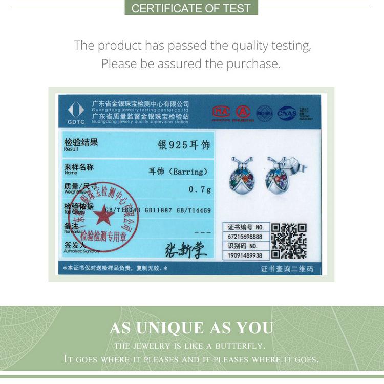 BAMOER 925 Sterling Silver kolorowy cyrkon mały chrząszcz stadniny kolczyki dla kobiet Fine Jewelry