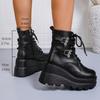 Fashion Chunky Wedges Punk Ankle Boots Women Fashion Super High Heels Motorcycle Boots Woman Lace Up Thick Bottom Black Gothic Shoes