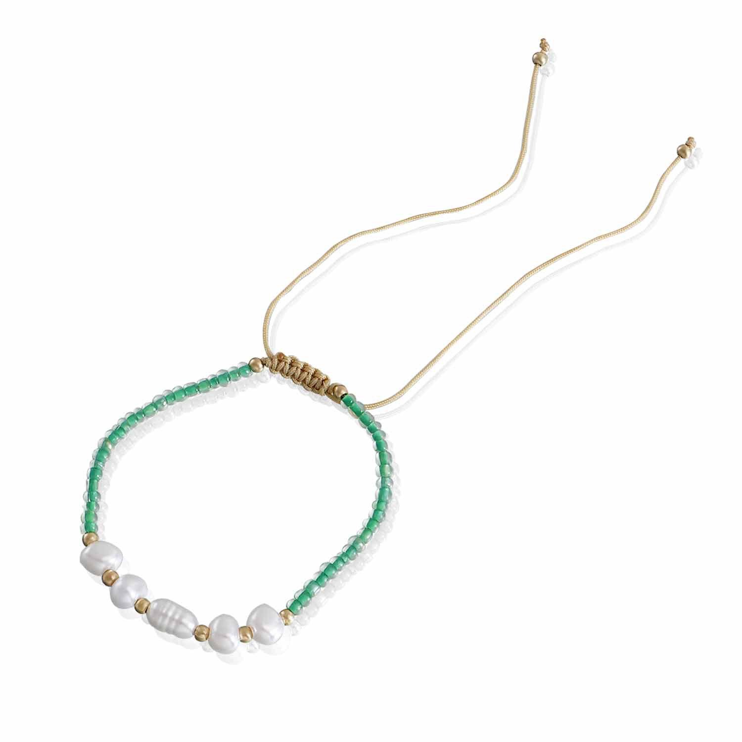 

European and American jewelry ins adjustable special-shaped imitation pearl transparent rice bead colored hand rope women s multicolored rope