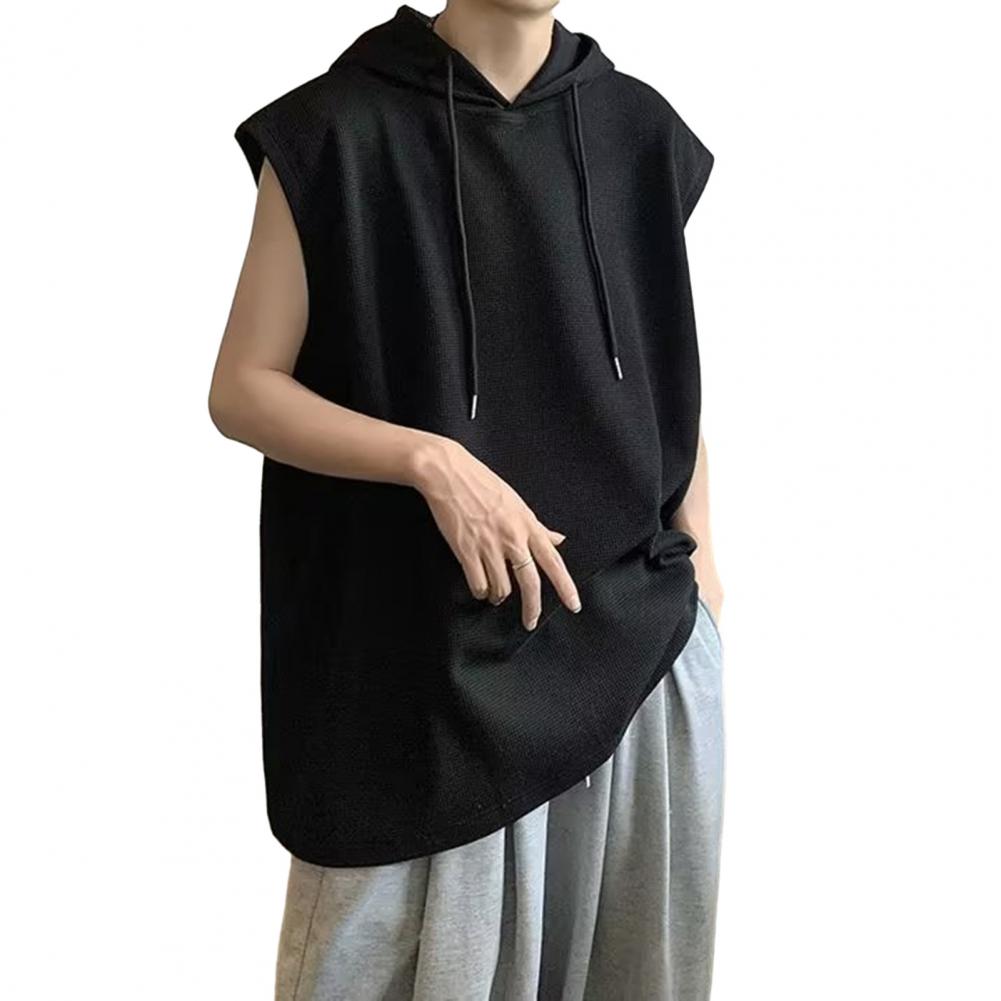 

Чоловіча літня футболка, жилет, вільний однотонний пуловер із зав’язками і капюшоном, безрукавка середньої довжини, дихаюча чоловіча безрукавка M чорний