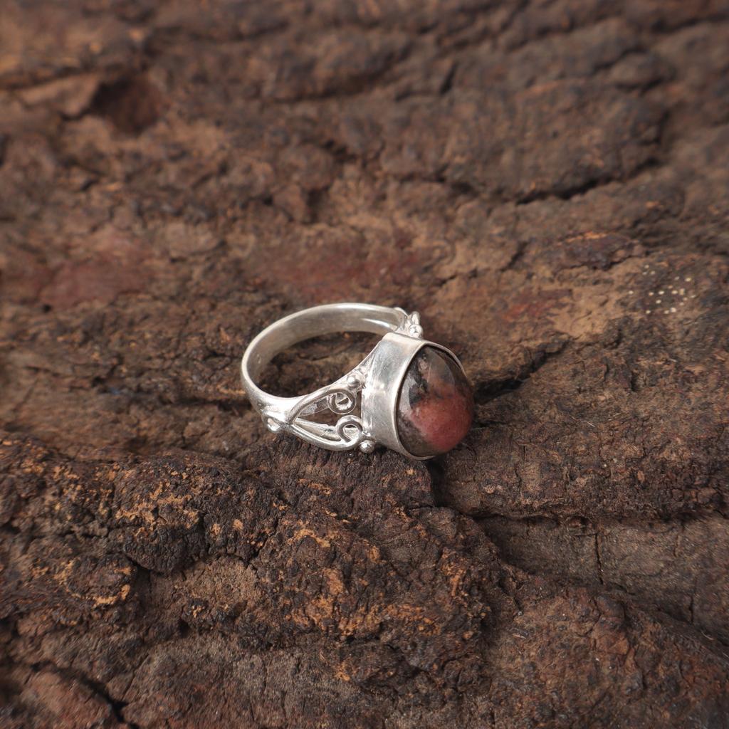 Black Rhodonite Stone Sterling Silver New Eternity Mother Gift Boho Ring Jewelry RR-46-25