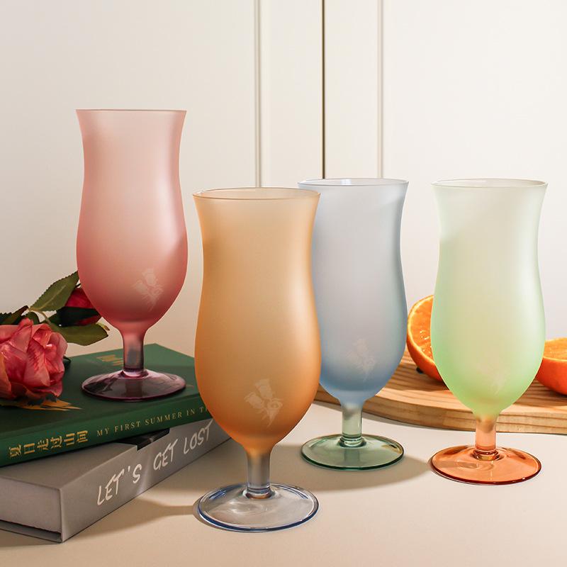 Pastel Frosted Glass Goblets Drinkware Home High-footed Cups Home Kitchen Party Bars Cocktail Glasses Beverage Juice Decor Gifts