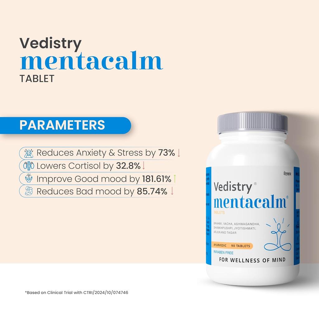 Vedistry Mentacalm Ayurvedic Herbal Tablets 90 Tablets Pack of 1 for Mind Relaxation & Focus
