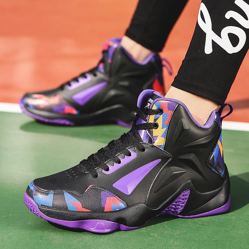 Foreign trade youth basketball sports shoes leather high-top basketball shoes middle school students autumn and winter non-slip sports shoes