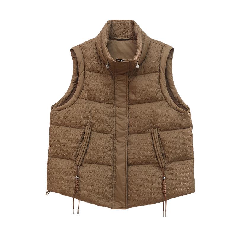 Women's 2024 Stand Collar Windproof Down Vest - New Chinese Style, Warm, Loose Fit for Autumn/Winter
