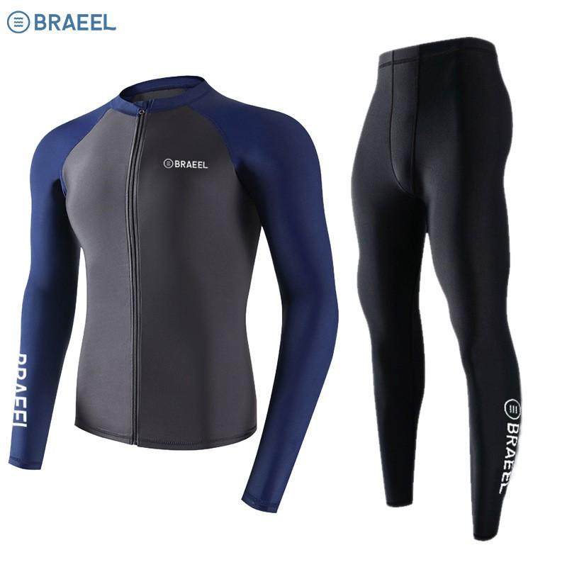 Mens Quick-Dry Rash Guard With Zipper UV Protection Long Sleeve Swimwear Snorkeling Surfing Swimming Medium