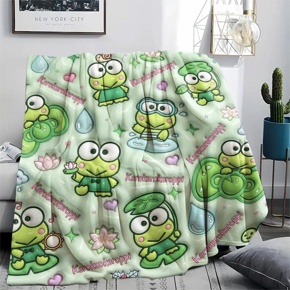 1PC Keroppi  Print Flannel Blanket, High Quality All Seasons, Home Decor, Warmth and Comfort, Perfect for Christmas Gifts