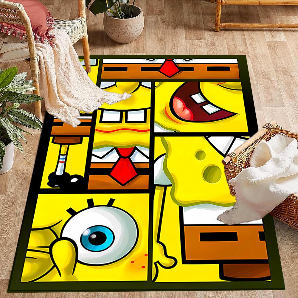 Happy Spongebob Happiness Themed Anti-Slip Rugs - Polyester Home Decor, Suitable for Bedrooms, Living Rooms, Doorways, Studios, and Decorations