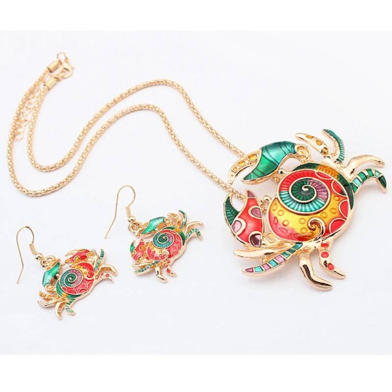 Crab Rainbow Necklaces Earrings Women Jewelry Sets Animal Necklace Pendants