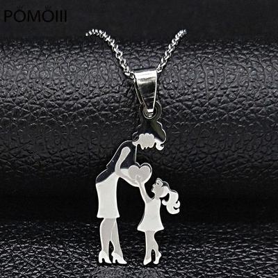 Mom Daughter Stainless Steel Chain Necklace Silver Color Necklaces Pendants Jewelry Mujer Mother's Day Christmas Gift N539S01