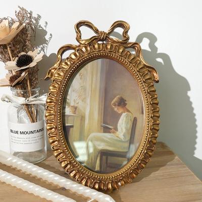 Vintage Ovaler Bilderrahmen mit Schleife Fotorahmen zum Aufhängen an der Wand oder für den Tisch Ideal für Heimdekoration und Hochzeitsausstellungen