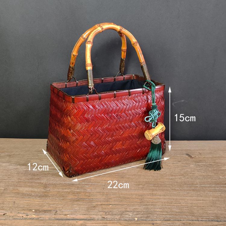 

Handmade Bamboo Women s Handbag with Pendant - Yellow Red Chinese Style Small Square Bag червоний
