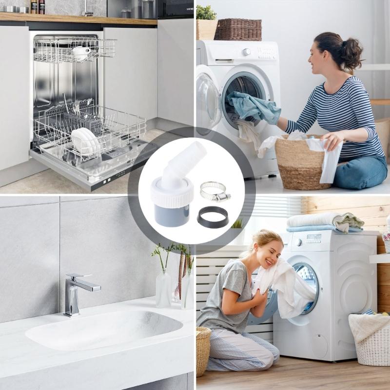 Washing Machine Drain Connector Plastic Construction with Corrosion Resistant Hose Clamp for Dishwasher Dryer Sink