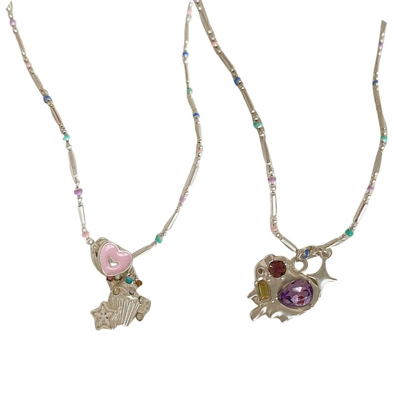 Colorful Oil Drop Zircon Heart Necklace Party Jewelry for Women Couples Collarbone Clavicle Chain Sweet Pendant Chokers