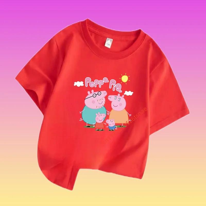Peppa Pig Children's Cotton Short-sleeved Boys' Sports Shirt, Girls' Casual Top, Summer T-shirt with Cartoon Print