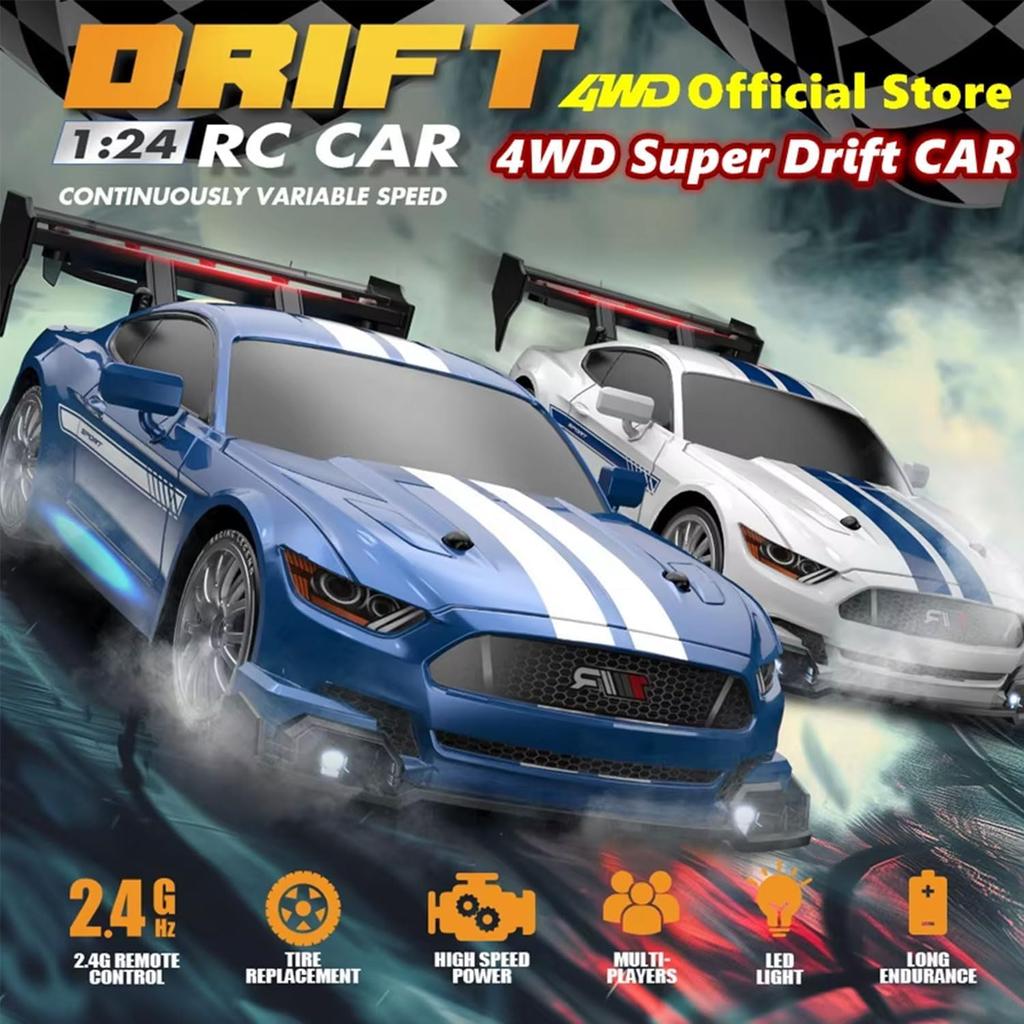 KAIMIO Scale RC Drift Car 4WD Racing Sports Toy Car with LED Race and Drift Wheels 124 2.4GHz 30KM/H High-Speed Lights, (8606-Black)