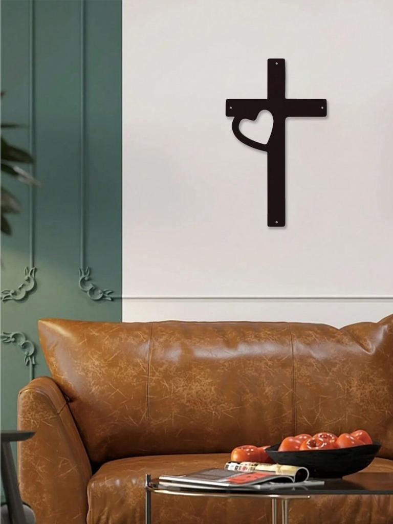 Black Metal Cross Wall Decor Christian Symbol for Living Room Bedroom Religious Belief Gift