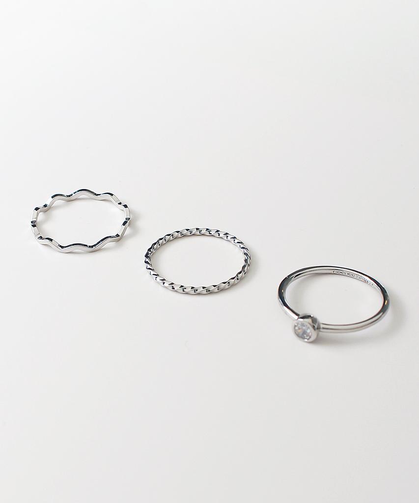 Noonoo Fingers [3 Set] White Bezel Ring Layered Set