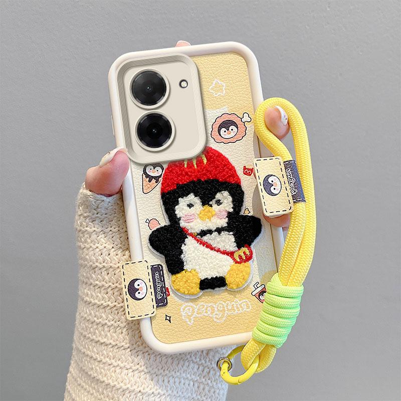 KEYSION Cartoon Cute Plush Embroidery Case for Xiaomi POCO C71 with Lanyard Soft Silicone Shockproof Phone Cover for Redmi A5 4G