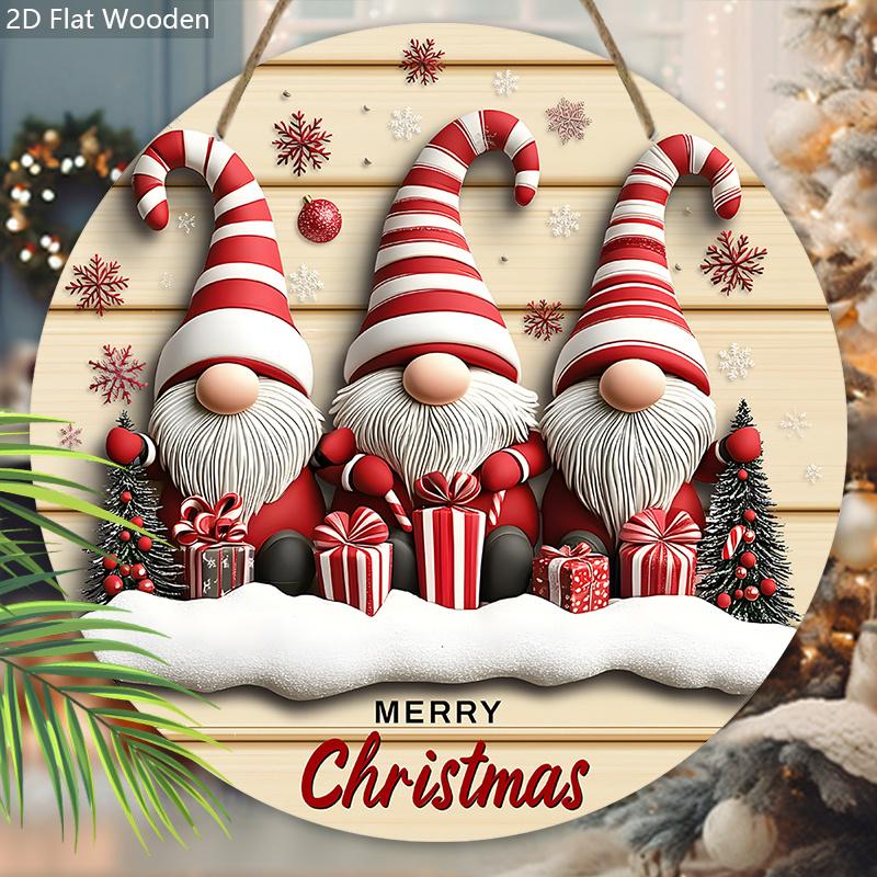 Adorabil Gnomi Roz Crăciun Semn din Lemn, Merry Christmas Semn Rotund pentru Decor Agățat de Perete Ușă din Față, Decorațiune Ideală de Crăciun