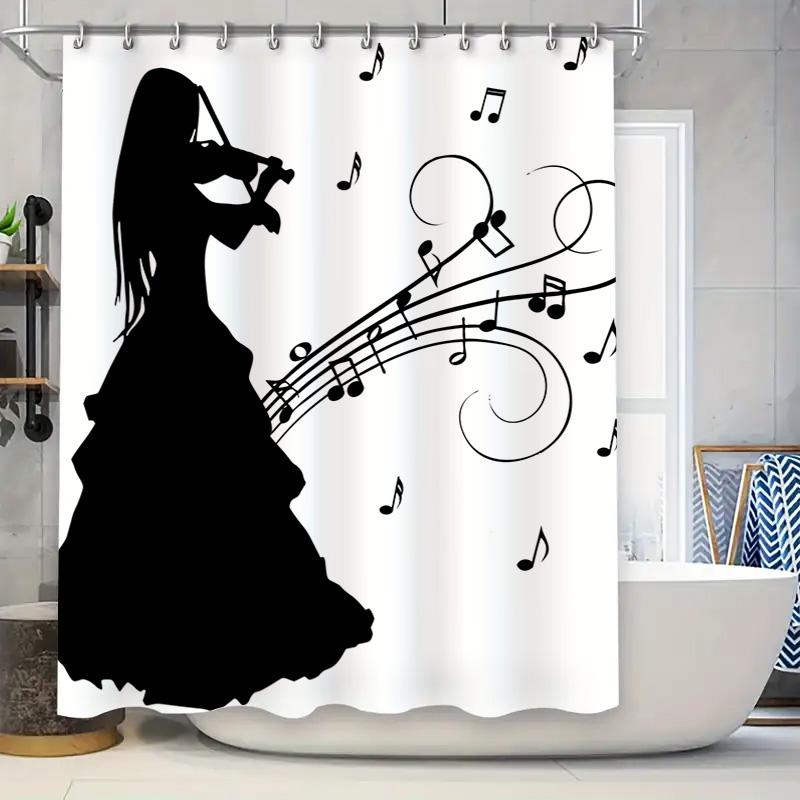 

Charming Bathroom Curtain Set With Musical Note Design For Kids Bath Decorations White Shower Curtain Fabric For Home Decoration W60H190(CM)-1 Pcs
