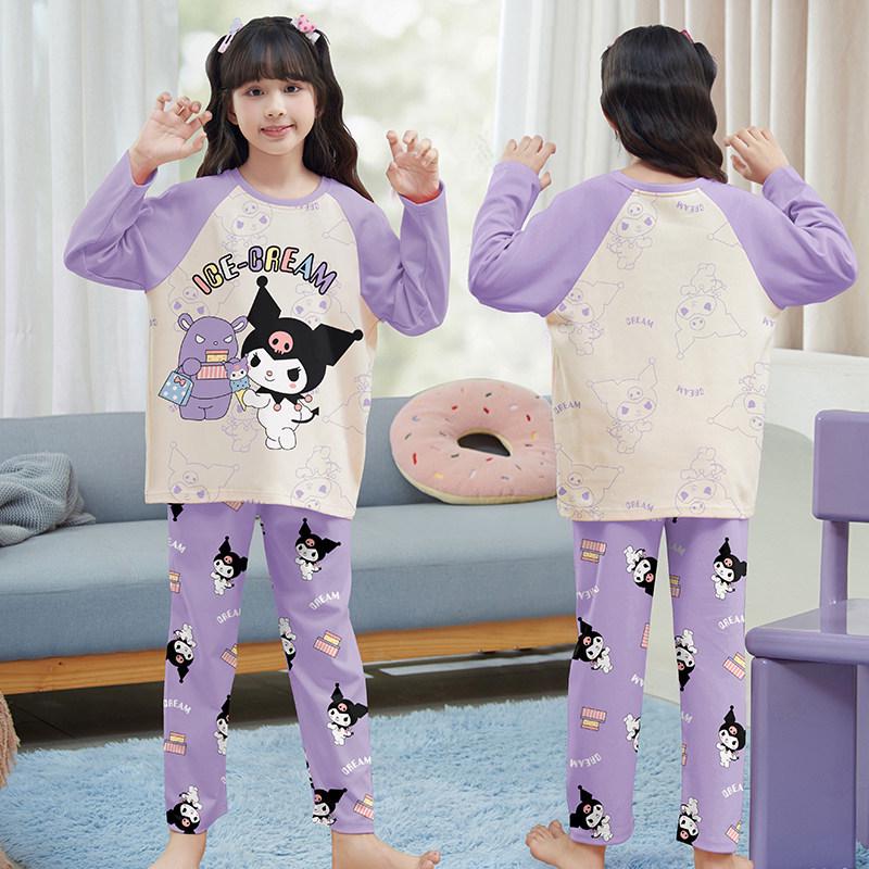 2026 Stylish Girls' Long-Sleeve Pajama Set for Spring/Fall - Cute Big Kid Sleepwear