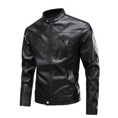 Chaquetas de Motocicleta de Cuero Sintético para Hombre Chaqueta Bomber con Cuello Alto Abrigos Vintage Ropa de Abrigo Chaqueta Ligera de Cuero PU para Motocicleta para Hombre