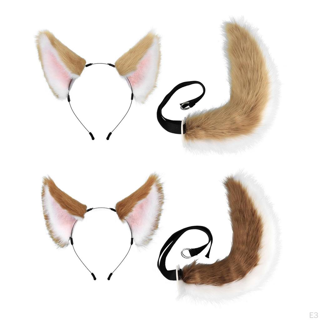 Ears And Tail Set Cosplay Accessories Plush Hair Clip Headwear for Fancy Party