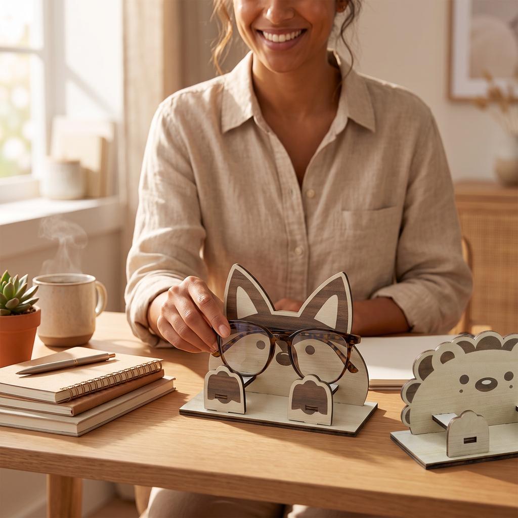 Wooden Eyeglass Stand Animal Shape Desk Creative Decor Gift
