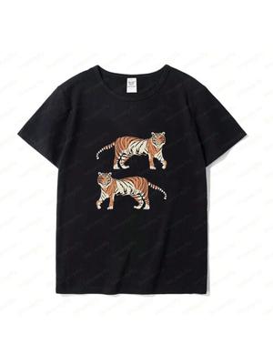 Tiger Print Animal Lover Nature Lovers Universal T-Shirt 'unisex Wo'unisex Fashion Crewneck Tee Tops Casual Summer Daily Life Tee Tops