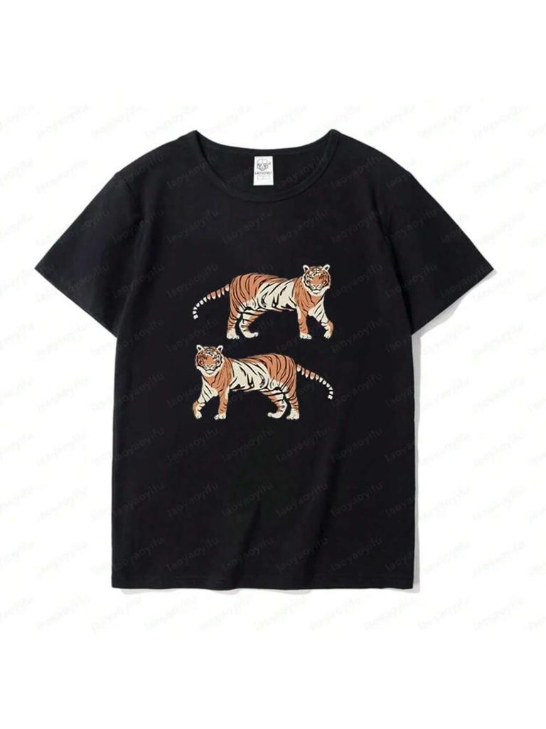 Tiger Print Animal Lover Nature Lovers Universal T-Shirt 'unisex Wo'unisex Fashion Crewneck Tee Tops Casual Summer Daily Life Tee Tops