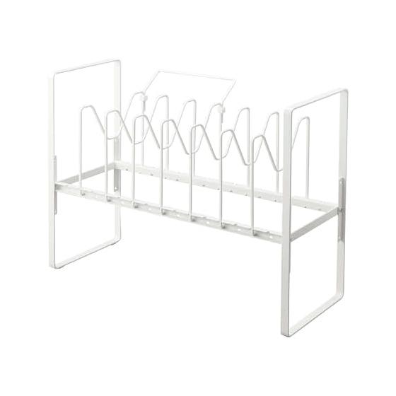 Yamazaki Jitsugyo 5593 Under Sink Height Adjustable Pot Lid & Frying Pan Storage Rack, 2 Tiers, White, Approximately W52 x D26 x H38~41cm (Including