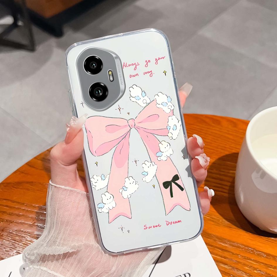Silicone Soft TPU For Huawei Honor 300 Pro 70 200 Lite X5B Plus X6 X6B X6S X8 Back Cover Fashion Pink Bow Tie Pattern Transparent Anti Slip For Huawei