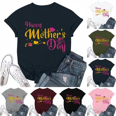Adults Casual Daily Round Neck Printed Short Sleeved T-shirt Letter Top