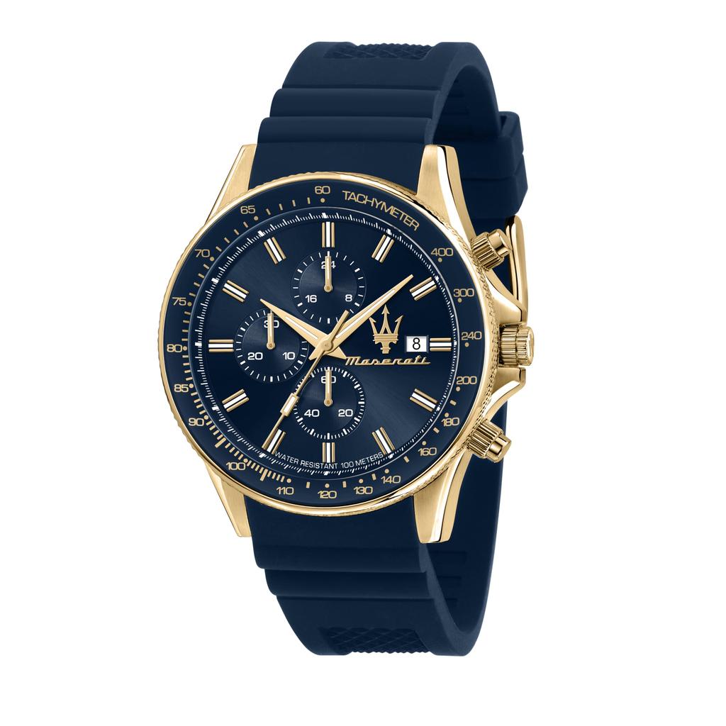 Maserati 44mm Chronograph Watch with Blue Blue Silica Quartz Luminous Dial and 10 ATM Water Japanese Officially Authorized Men's Dial, Gel, Movement,