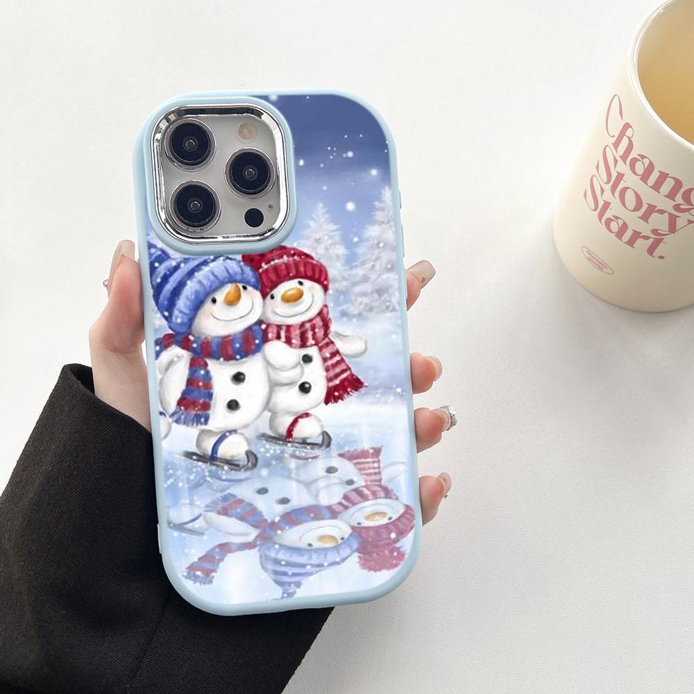 N104 Christmas Happy New Year Soft Phone Cases for Samsung S24 S23 Plus A15 A12 A35 A54 Infinix Hot40i Tecno Plating Frame Camera Protector Back Cover