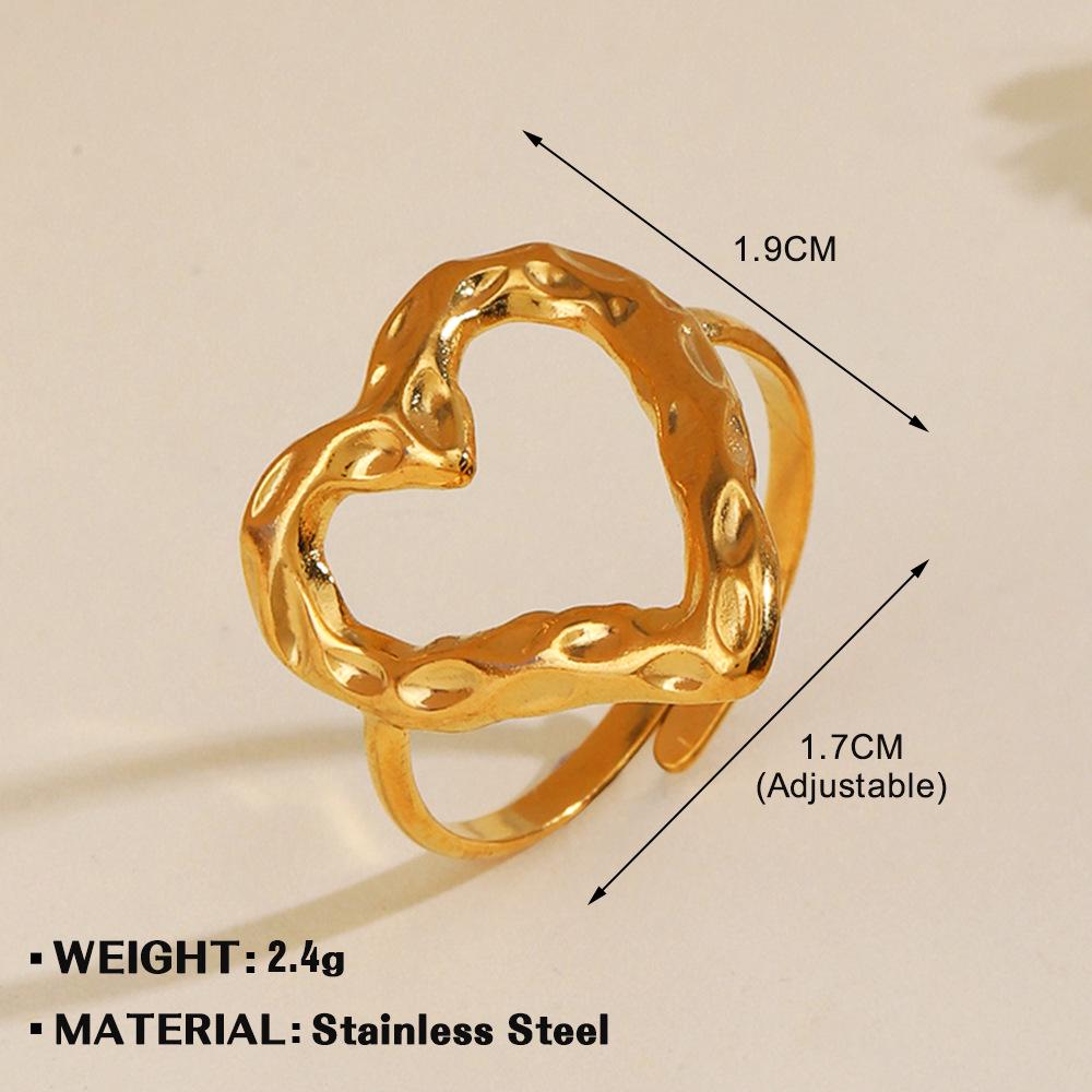 European & American Fashion Stainless Steel Heart-Shaped Geometric Ring - French Retro Style