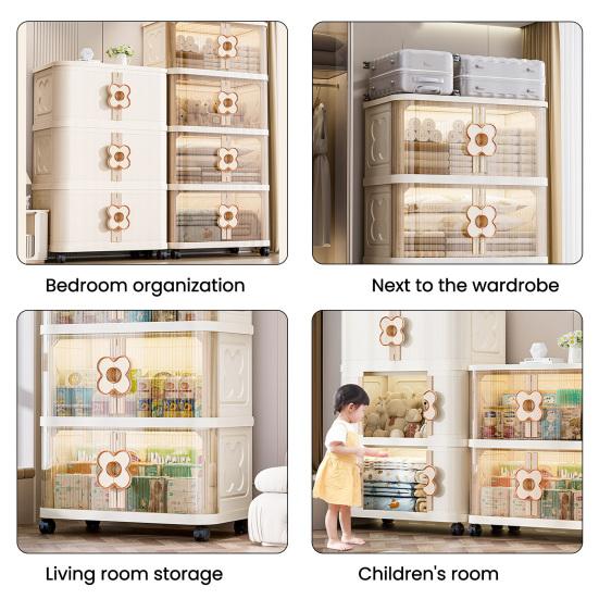 Yousheng Stackable Storage Bins Foldable Storage Boxes Collapsible Storage Bins with Doors And Wheels Rolling Multi-tier Folding Cabinet for Home