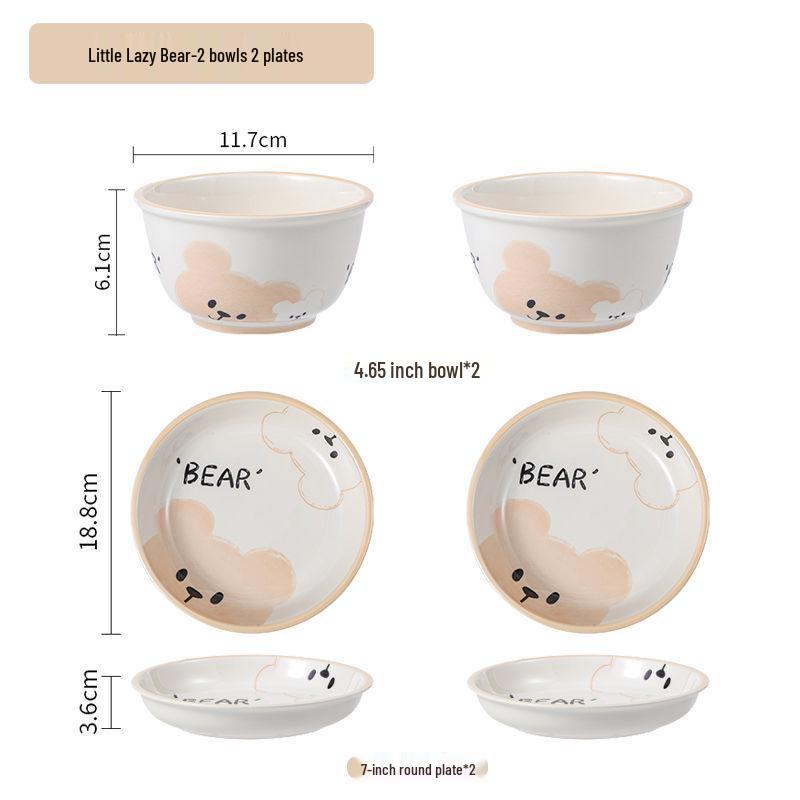 Cute Cream Ceramic Bowl & Plate Set: Stylish Underglaze Tableware for Rice & Veggies