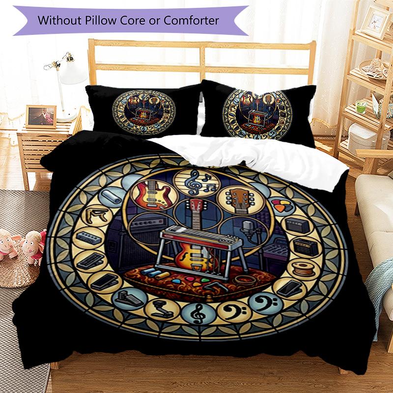 Music Instruments Harmony Pattern Bedding,Quilt Set Quilt Cover Pillowcase Home Birthday Gift (1*duvet cover+2*pillowcase,without core)