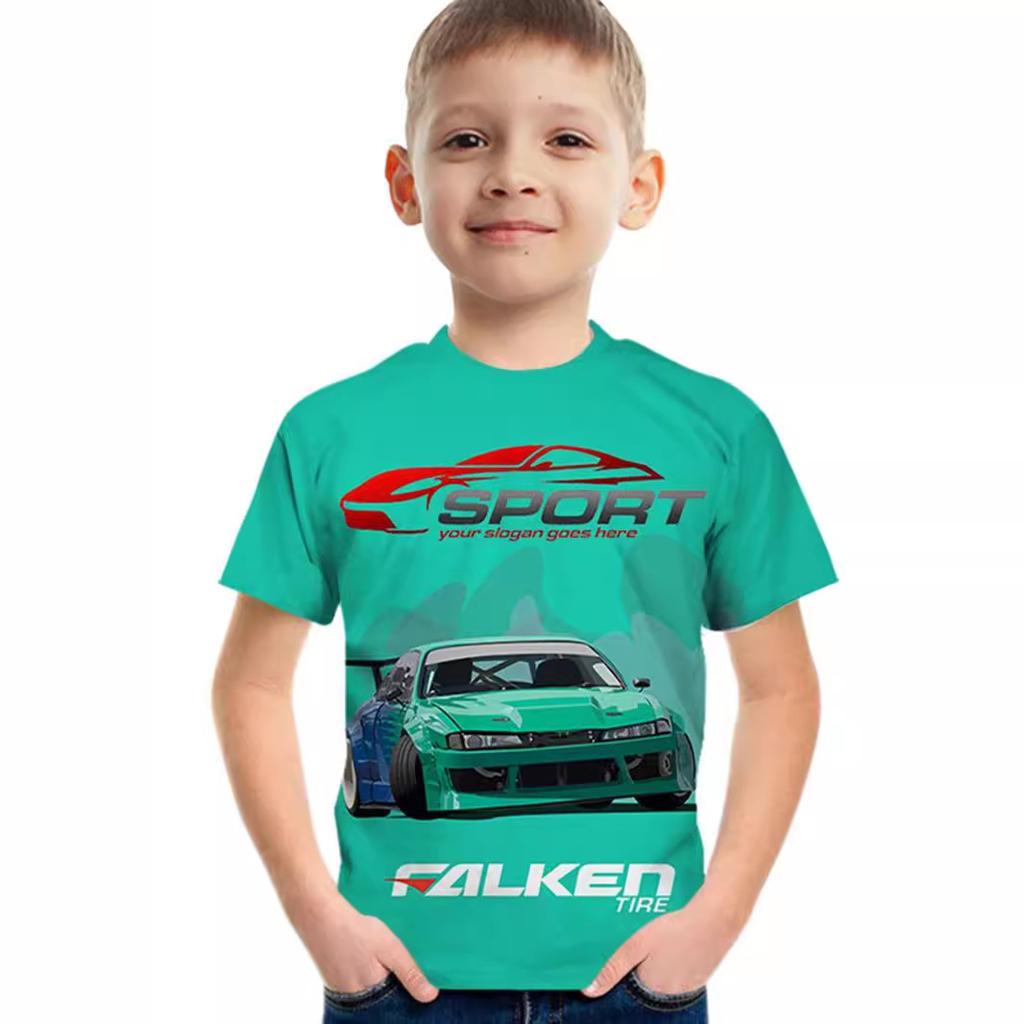 Sommer Rundhals 3D Cartoon Auto Gedrucktes Top Modische Lässige Kurzarm Kinder Jungen T-Shirts