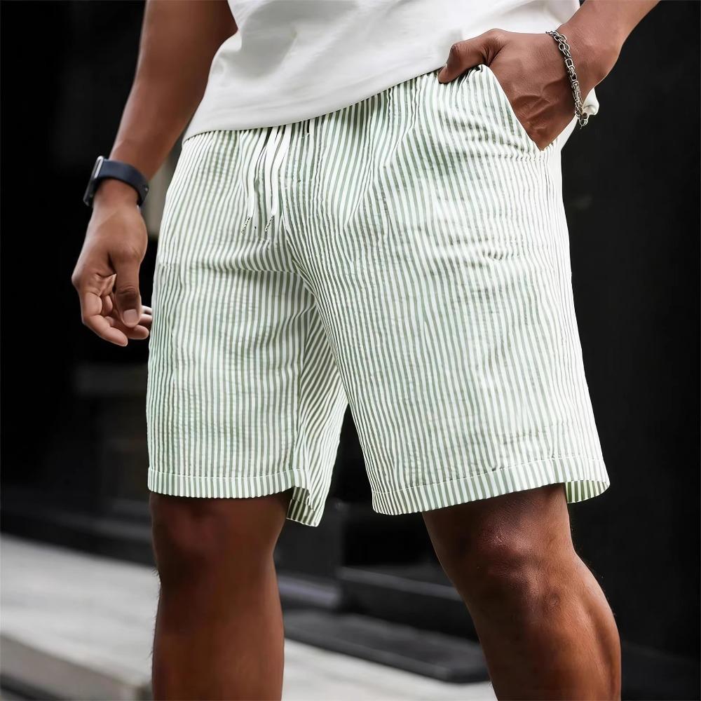 Men Spring Summer Striped Tie Sports Shorts Simple Casual Five-point Pants