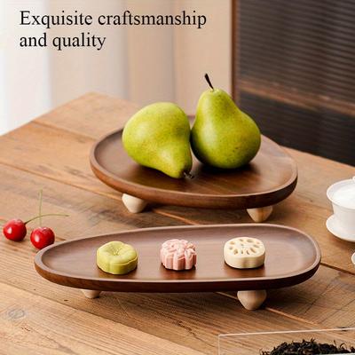 Unique 1 Acacia Wooden High-footed Chinese Tray with an Irregular Shape - Exquisite Craftsmanship, Perfect for Serving Fruits